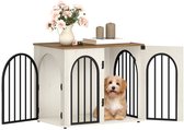 HILINSIE - Hondenbench - 68 cm - Meubel - Hondenbox - 3 Deuren - Gebogen Deur - Moderne Hondenboxen binnen voor Honden - Bijzettafel - Hondenkooi voor Thuis - Robuuste Hondenbox - 49 × 68 × 56 cm - Wit en Bruin