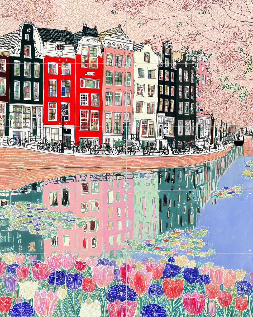 IXXI Tulpen uit Amsterdam, Artclaud - 80 x 100 cm - Gratis ophangtool - Grote wanddecoratie en posters - Speels, Kleurrijk, Modern, Fantasierijk
