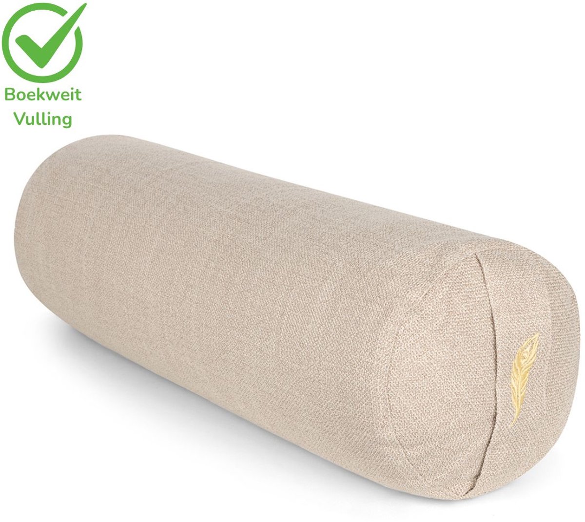 MindBaas - Yoga Bolster - Eco - Crème - Dubbel Gestikt - 60 x 20 cm (lengte x diameter) - Yoga Kussen - Yoga Rol