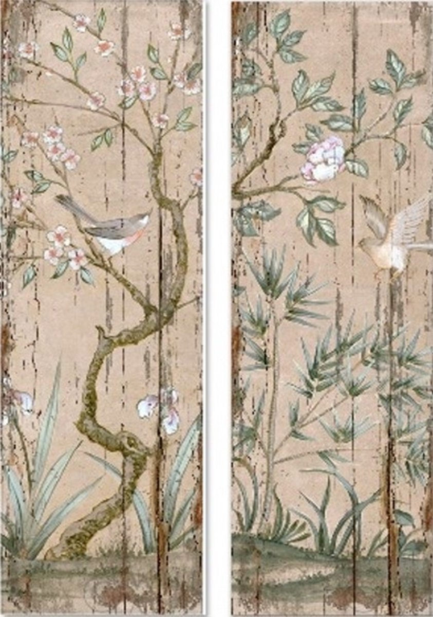 Wandplaat Vogels oud roze hout, 2 ass. 35x1,5x107cm