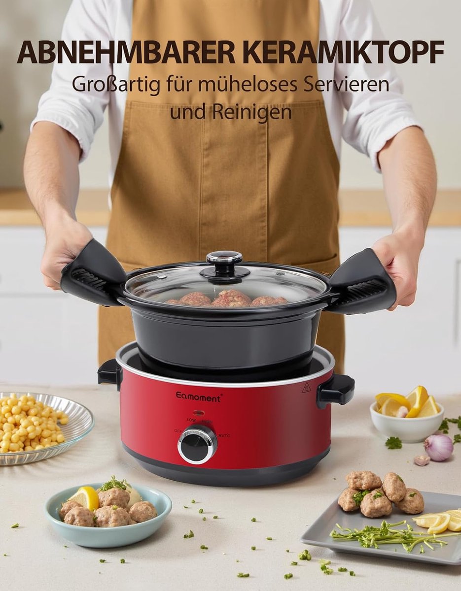 Slowcooker 3,5 Liter - Elektrische Slow Cooker - RVS Behuizing - Keramische Binnenpan - Instelbare Temperatuur - 3 Kookstanden - Glazen Deksel - Vaatwasserbestendige Pot - 200W – foto 5