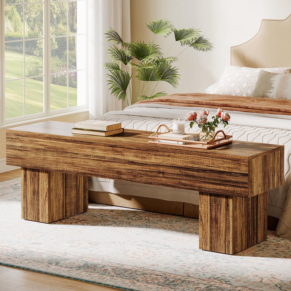 LITTLE TREE 160 cm Houten Bank - Bedbank & Schoenbank - Boerderijstijl - Rustiek Bruin - Eetbank voor entree, woonkamer en slaapkamer