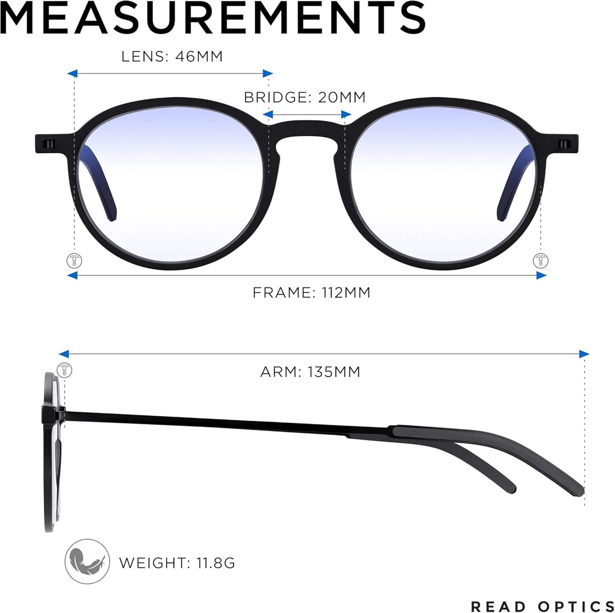 Blauwlichtfilter Bril - Computerbril Leesbril - Schermtijd Comfort - Opvouwbaar Ontwerp - 46 mm Lensbreedte - Mat Zwart