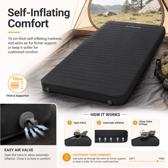 Northstrong - 2 persoons - automatisch opblaasbare super comfortabele matras - extra lang, breed en dik - 200 x 132 x 10 van Northstrong — afbeelding 3