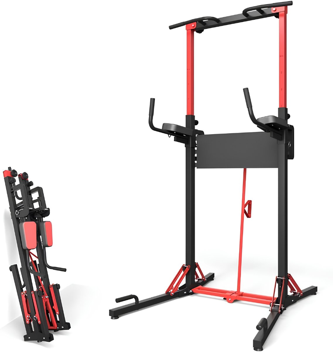 LNMsolutions® Pull Up Station - Squatrek - Power Tower - Zwart/Rood - 131cm x 34cm x 24cm