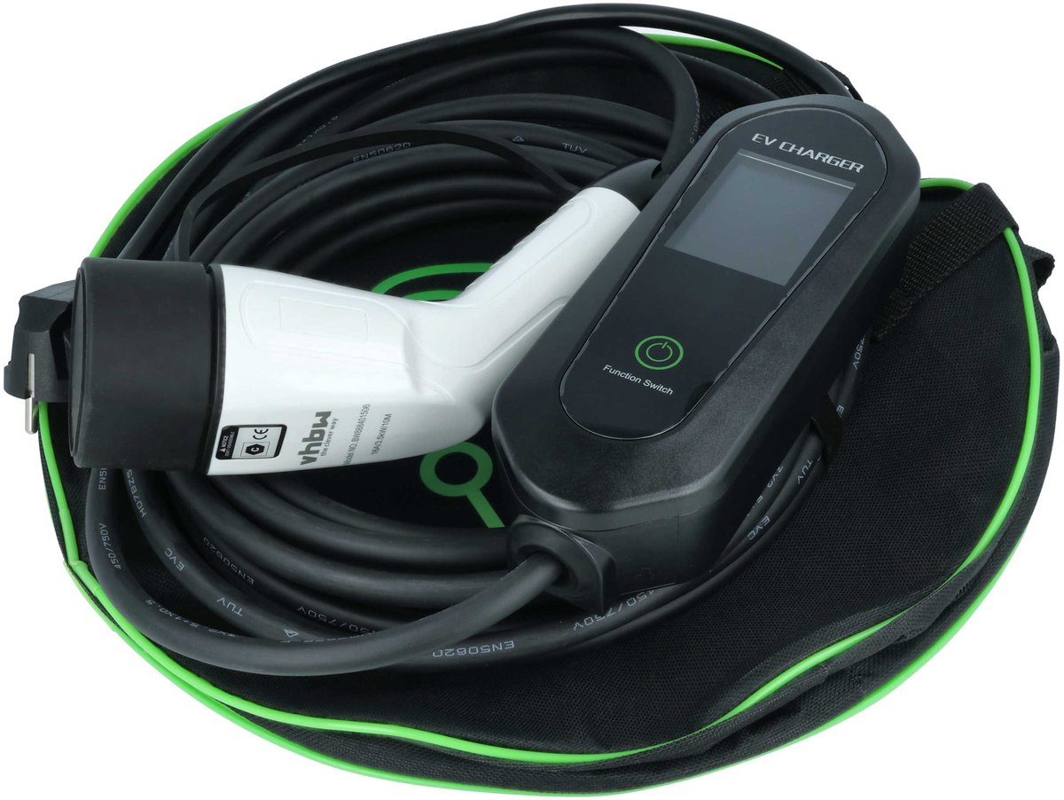 vhbw type 2 laadkabel 3,5 kW 16 A 1-fasig 10 m, compatibel met Fiat 600, E-Doblo elektrische auto – kabel voor wallbox en huishoudelijk stopcontact type F CEE 7/7
