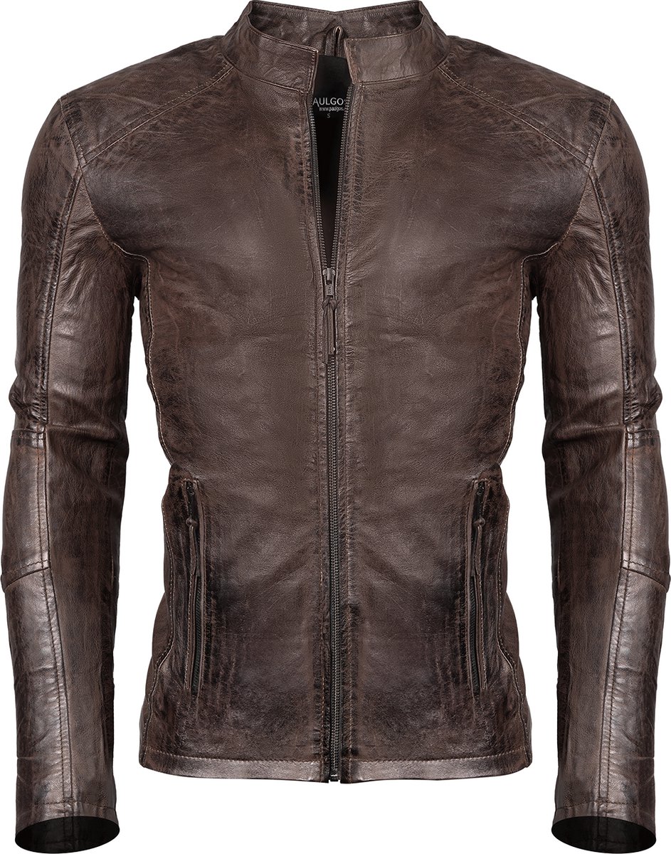 PAULGOS Heren Leren Jas, Echt Leren Overgangsjas, Modieus in 5 Kleuren, Maten S-7XL, Design 3