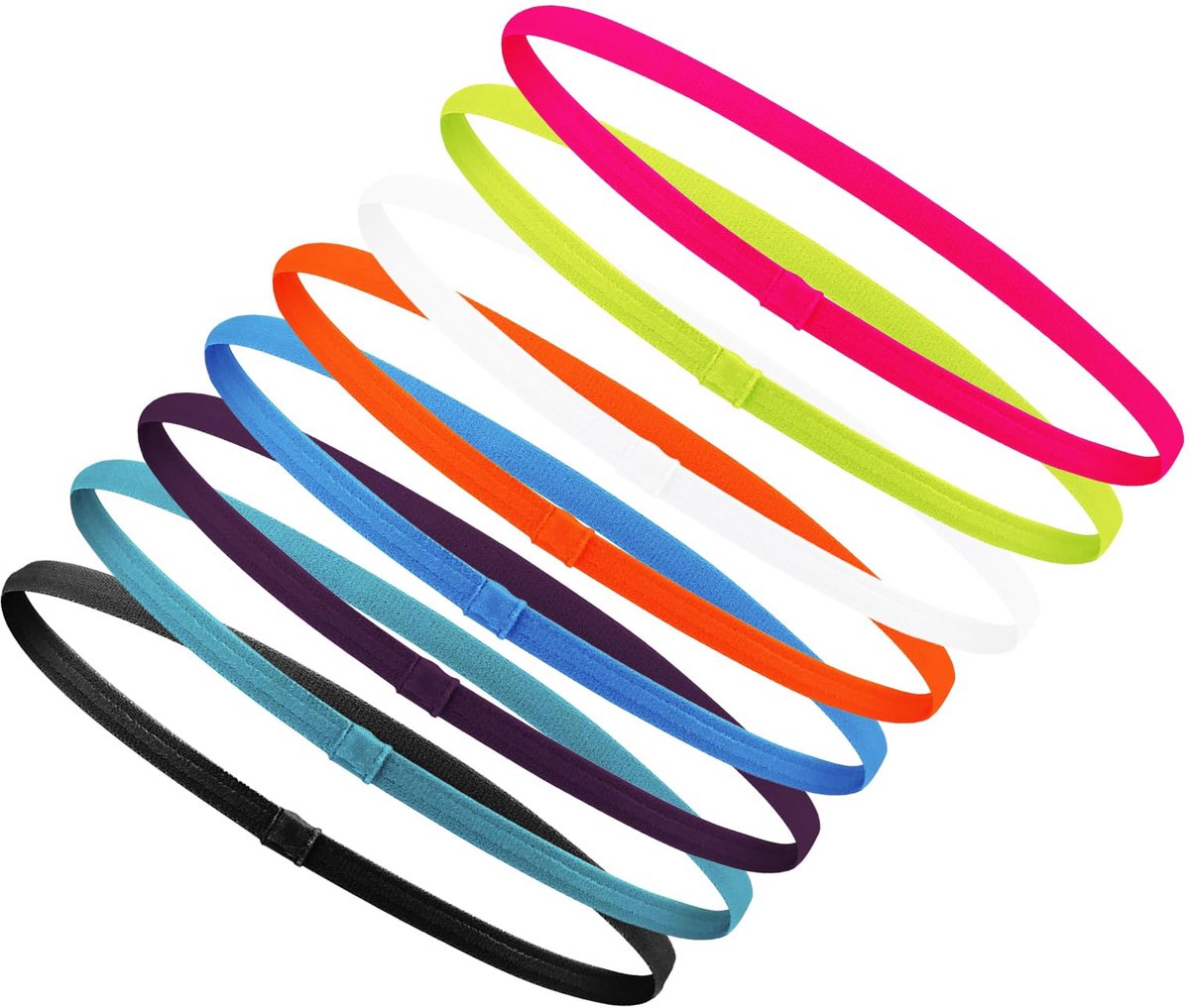 8 stuks sporthoofdbanden, sporthoofdband, dun, antislip, fitnessbanden, elastisch, kleurrijk, haarband voor jongens, meisjes, dames, heren, voetbal, joggen, yoga, fietsen, skateboarden