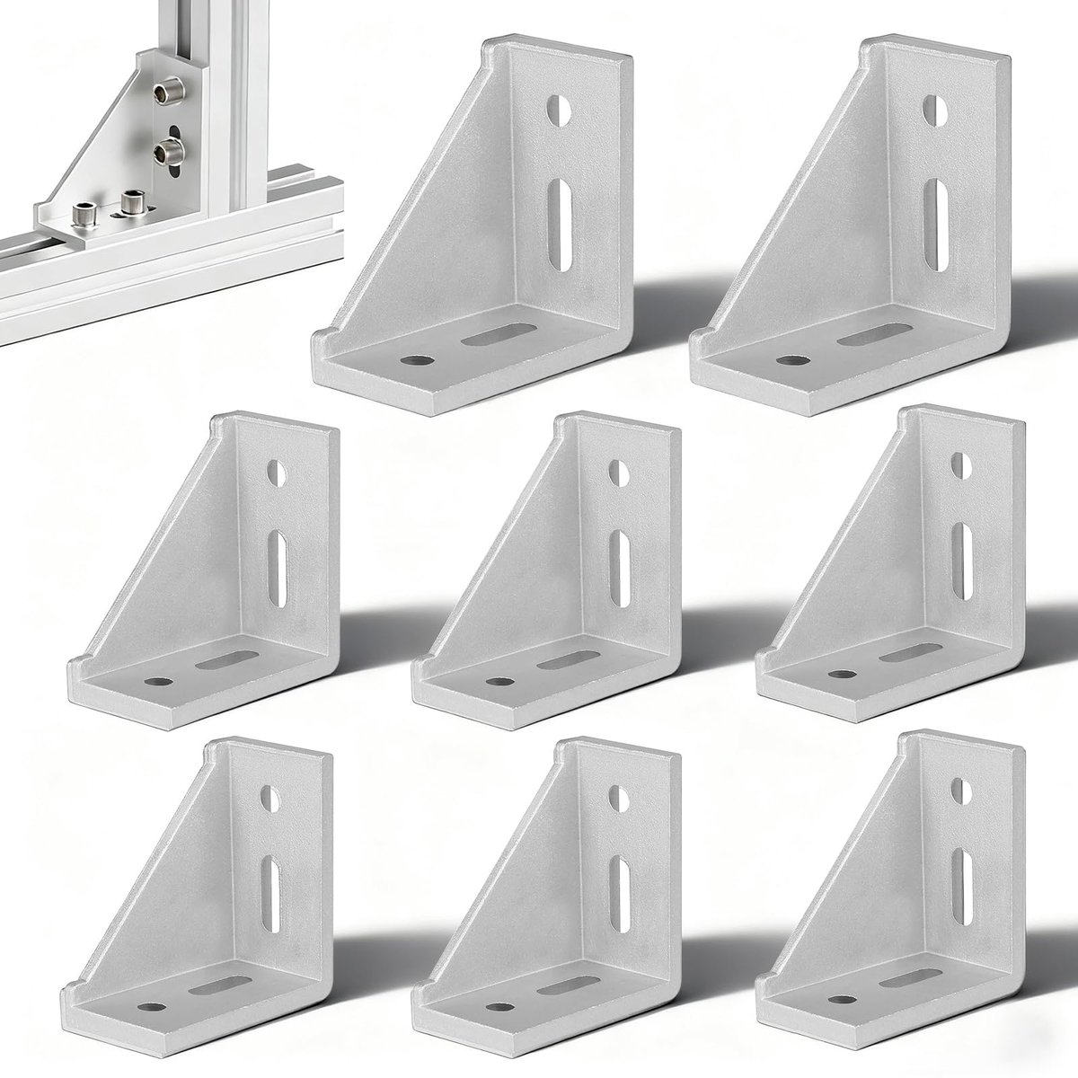 Aluminium profielverbinding, 8 stuks hoekhoekbevestiging, 40 x 80 cm, aluminium profiel, hoekverbinders, 90 graden, hoekverbindingen van aluminium voor hoeken, wandhouder, montagemateriaal