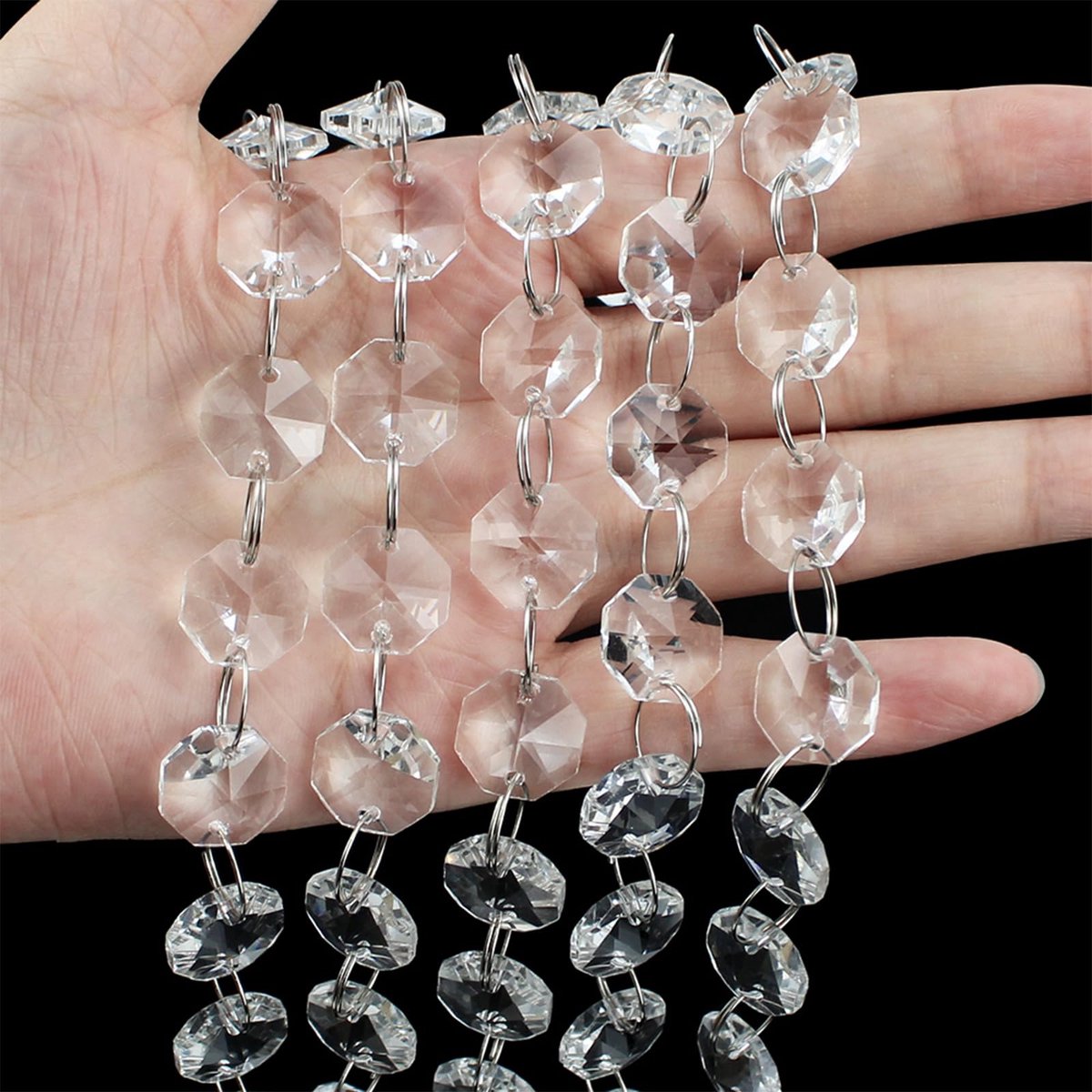 12 Pieces 30cm Clear Crystal Bead Strands 14mm Sparkly K9 Crystal Glass Octagon Beads Chandelier Lamp Bead Chain Hanging Ornament for DIY Christmas Tree Wedding Door Curtain Jewelry Decoration