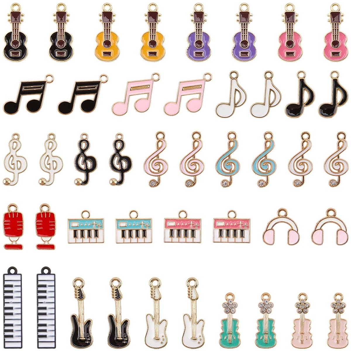 Bedels muziekinstrument bedels kleurrijke emaille muzieknoot viool piano headset microfoon legering hangers voor sieraden armbanden kettingen oorbellen