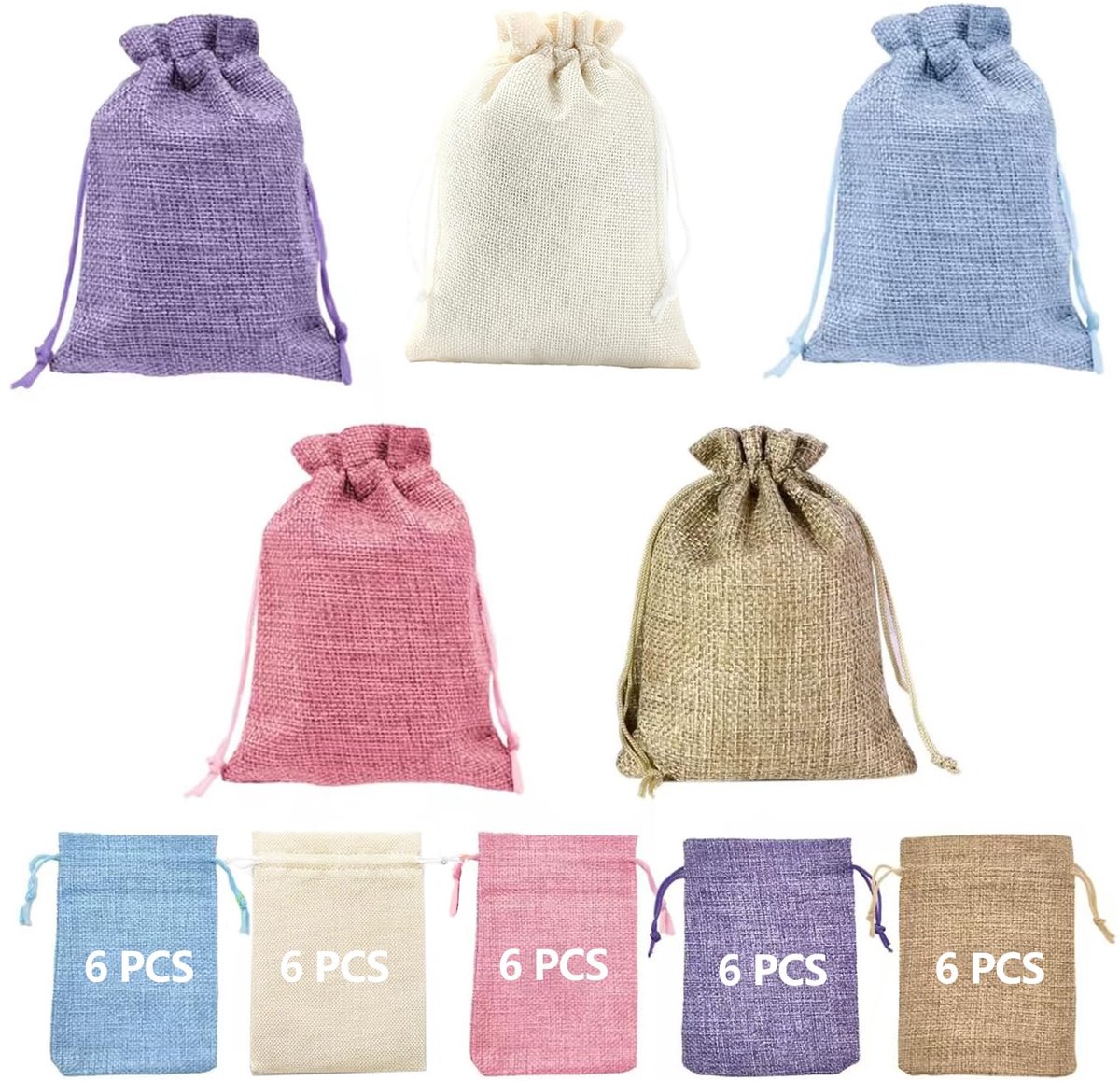 30 stuks zakjes, 10 x 14 cm jute zakjes met trekkoord, kleurrijk, herbruikbare stoffen zakjes, klein, meerdere kleuren verkrijgbaar, voor sieraden, thee, koffie, specerijen, snoep, knutselen, bruiloft