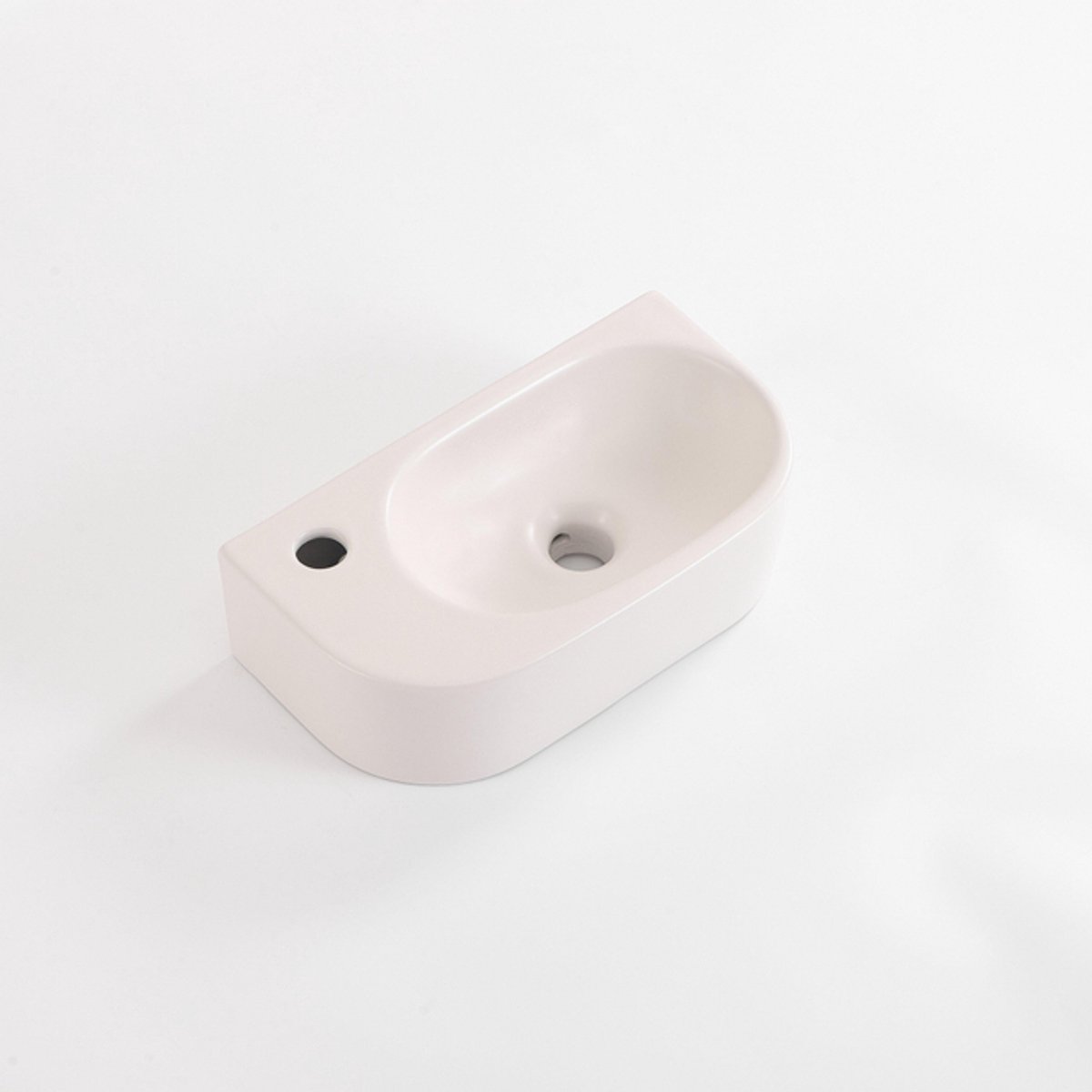 QeramiQ Pure Fontein - 40x22x12cm - glad - halfrond - kraangat links - keramiek - linnen