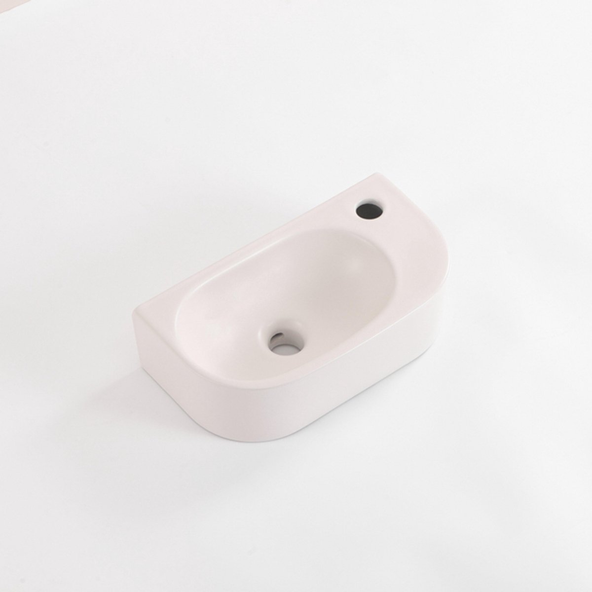 QeramiQ Pure Fontein - 40x22x12cm - glad - halfrond - kraangat rechts - keramiek - linnen