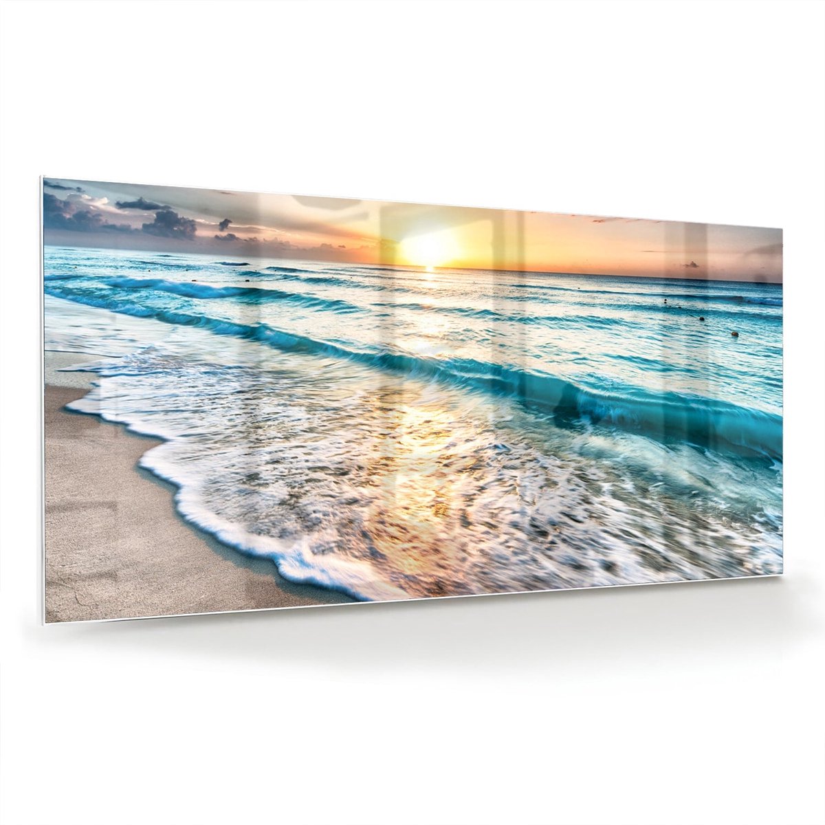 Mydesignglas Glazen Schilderij – Een Zonsondergang aan Zee – Wanddecoratie op Gehard Glas – 120x60cm