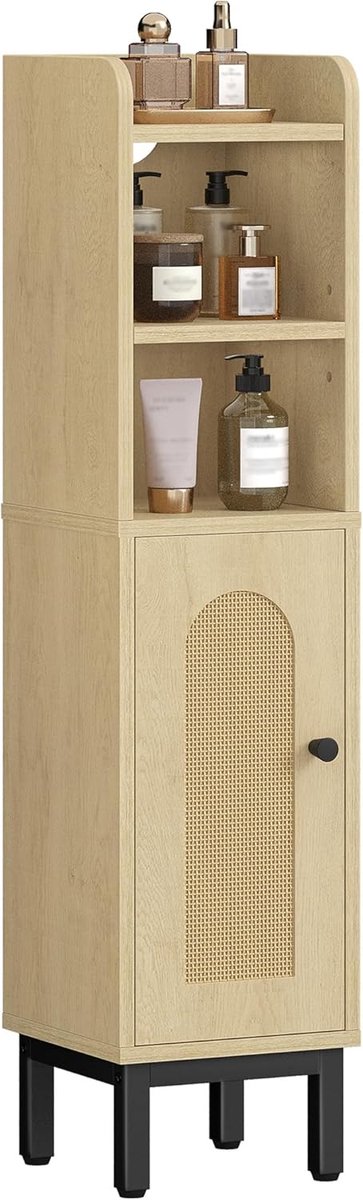 Hzuaneri badkamerkastje, smal badkamerkastje, verstelbare planken, ruimtebesparend, toiletkastje, voor kleine ruimtes, eenvoudige montage, 20 × 20 × 83 cm, licht eikenhout