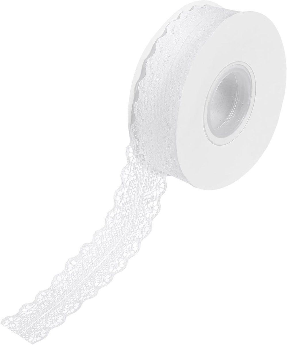 1 Kantlint Vintage - Patroonrol Kanten Lint voor Cadeauverpakking, Bruiloft en Boeketdecoratie - Wit - DIY Handwerk - Decoratief Lint - Zijdezacht en Fijn Weefsel - 25 Yard