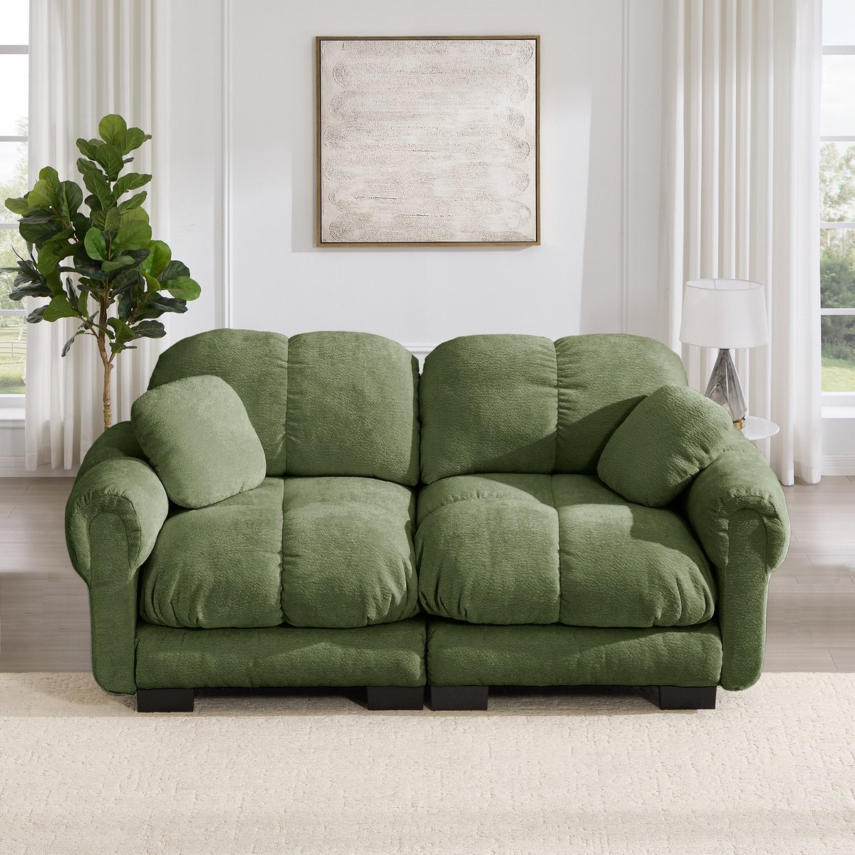 Intebiki 2-zits Hoekbank - Chenille stof - fauteuil - Modulaire U-vormige bank - Geen montage nodig - groen