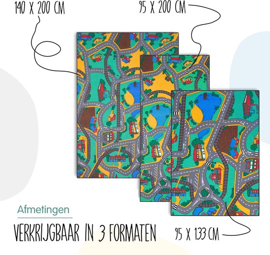 Carpet Studio Playtime Speelkleed - Speelmat 95x200cm - Vloerkleed Kinderkamer - Anti-slip Speeltapijt - Verkeerskleed - Groen/Blauw van Carpet Studio — afbeelding 2