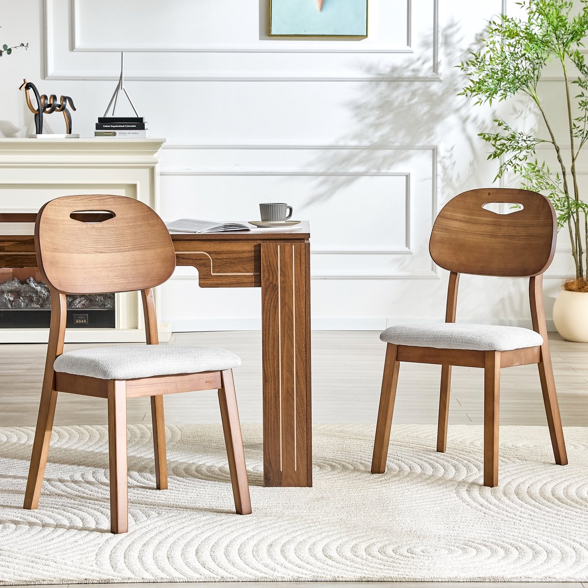 Eetkamerstoelen - Set van 2 - Gestoffeerde Stoel - Keukenstoel - Woonkamerstoel - Stoel voor Eetkamer en Keuken - Walnootkleur
