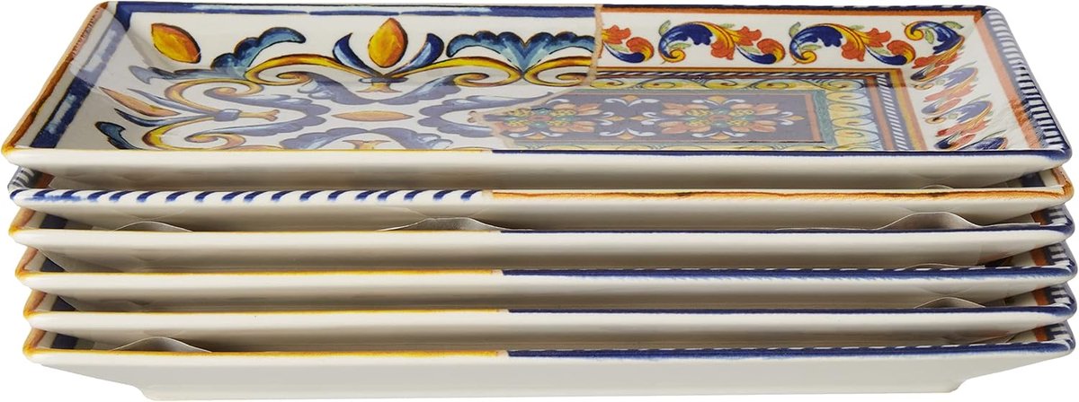 Positano set van 6 rechthoekige borden 25x15, steengoed