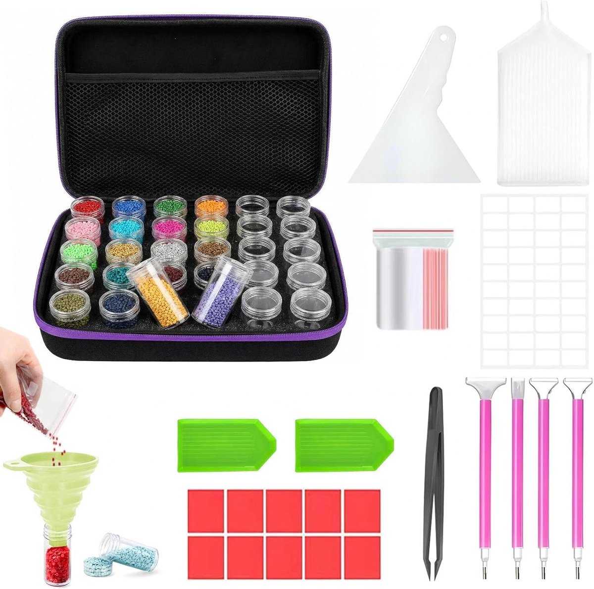 30 vakken 5D diamant schilderij accessoire dozen, draagbare diamant schilderij opbergbox met accessoires zoals pennen, pincet, etc. voor DIY kunst en handwerk