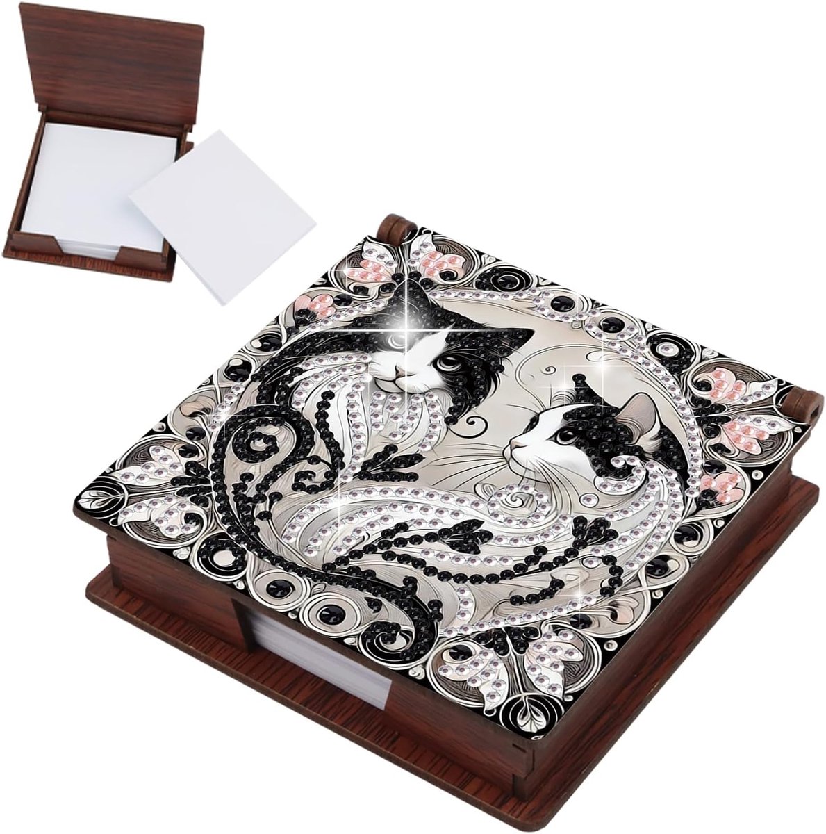 Diamond Painting Notitiebox Kat Diamant Schilderij Diamant Kunst Opbergdoos Dieren Borduurwerk Diamant Kruissteek DIY Notitie Box, met 160 Vellen Papier