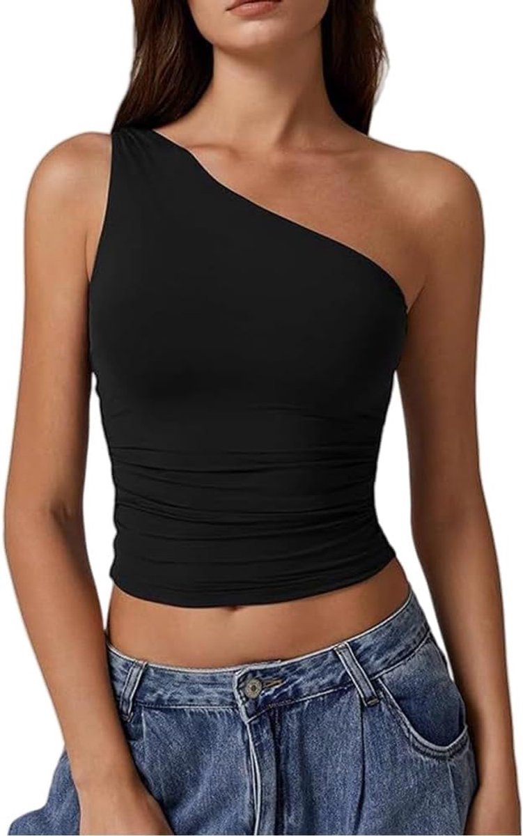 T-shirt voor dames, asymmetrisch, zwart, elegant, smalle pasvorm, zacht, ademend, voor vrije tijd en feest