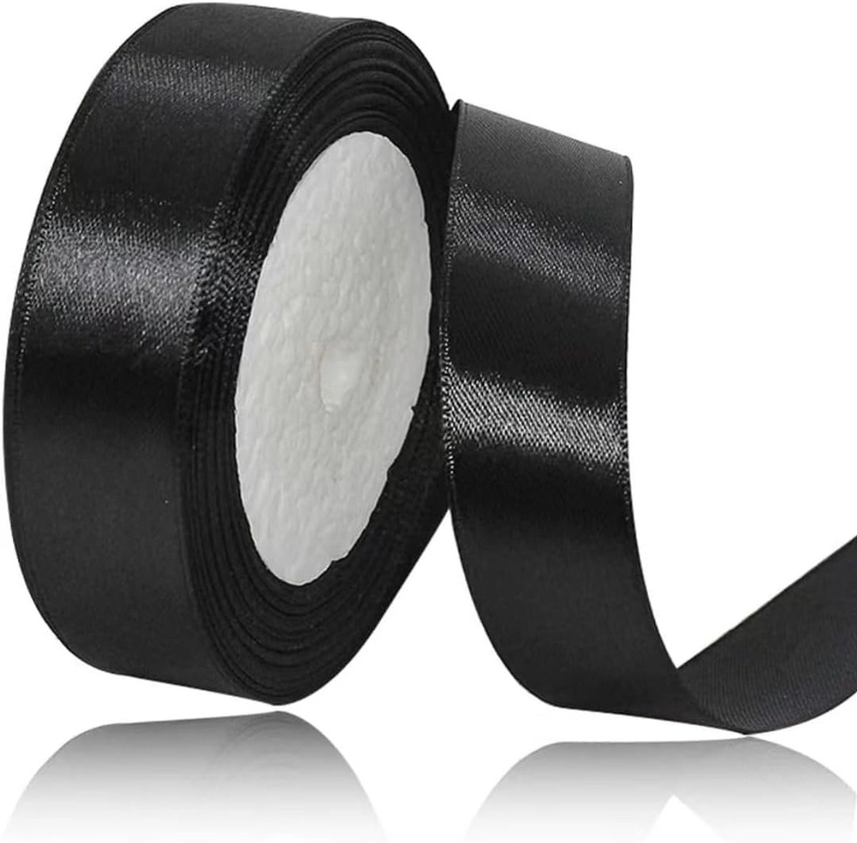 zwart 25 mm breed, 23 meter satijnen linten, zwart stoffen strikband, kunsthandwerk, bruiloftsdecoratie, Kerstmis, haarbogen, boeketten, verjaardag en geschenkverpakking