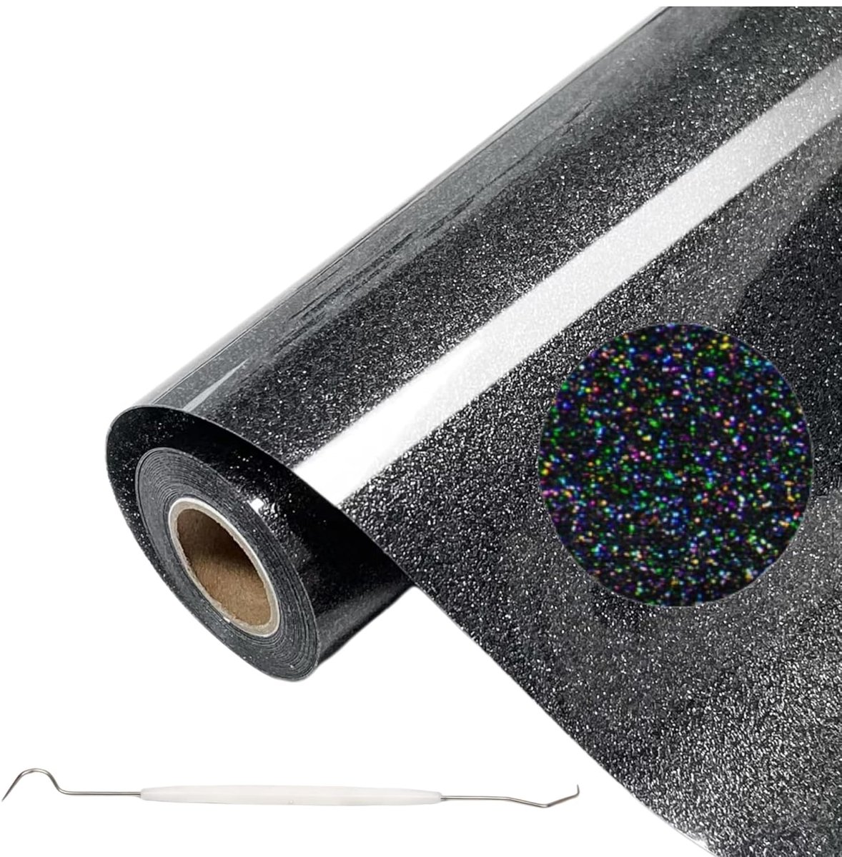 Iron On Heat Transfer Vinyl Paper 30×200 cm,Plotterfolie Textiel Transferfolie Plotter Flexibele Folie,Gemakkelijk Snijden voor Cricut,T-shirt,Stoffen (Zwarte glitter)