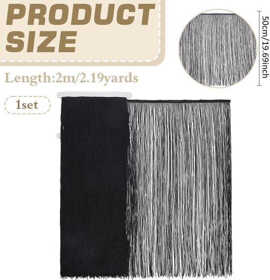2m lange kettingrand franje rand 50cm breed polyester kwast kant lint zwart naai kwast rand rand lint voor doe-het-zelf knutselen naaien kleding accessoires lampenkap decoratie — afbeelding 5