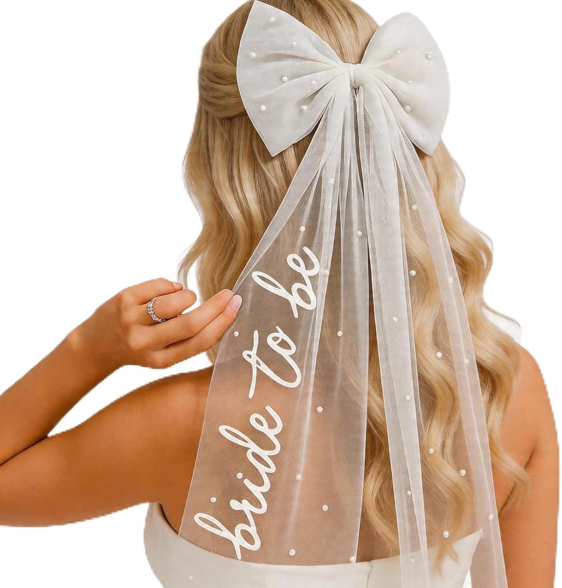 bruidssluier met strik en parels, bruidssjaal, bruidshaaraccessoires, bruidssluier, bruidssluier, bruidssluier, bruidssluier, bruidssluier, bruidssjaal voor bruiloften, verlovingen