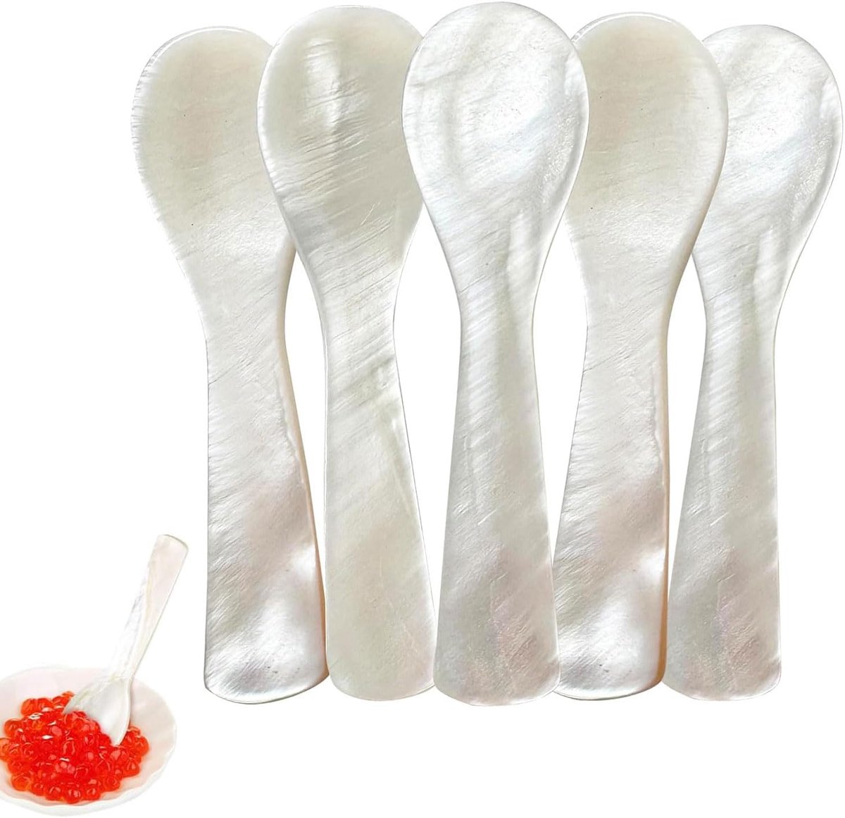 Kaviaarlepels, 8 cm parelmoer lepels, natuurlijke schelplepel, parelkaviaarlepels voor kaviaar, eieren, ijs, yoghurt, koffie, zout, suiker, cake
