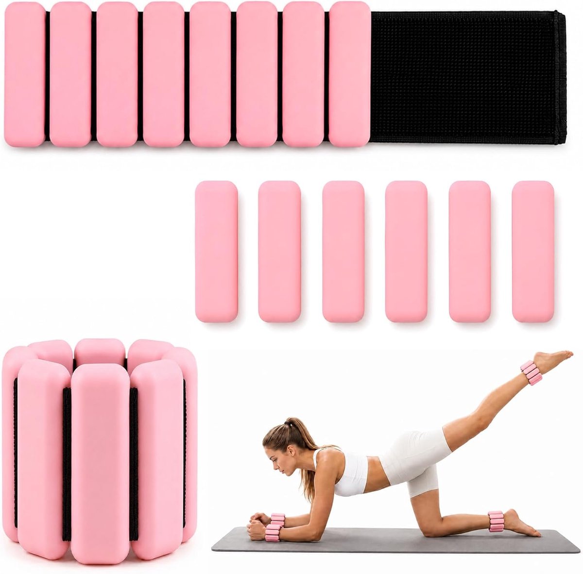 Set van 2 gewichtsmanchetten voor polsen en enkels, enkel- en polsbandages met verstelbaar gewicht, gewichten voor krachttraining, yoga, pilates, cardio, aerobic en wandelen, elk 0,45 kg