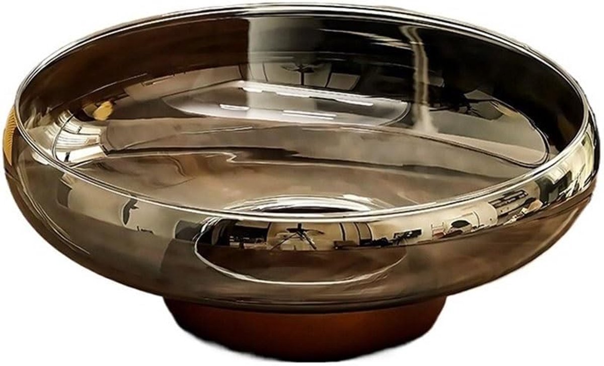 Fruitschaal Glazen fruitschaal met houten voet, serveerschaal for keuken, eettafel, woonkamerdecoratie(Gris)