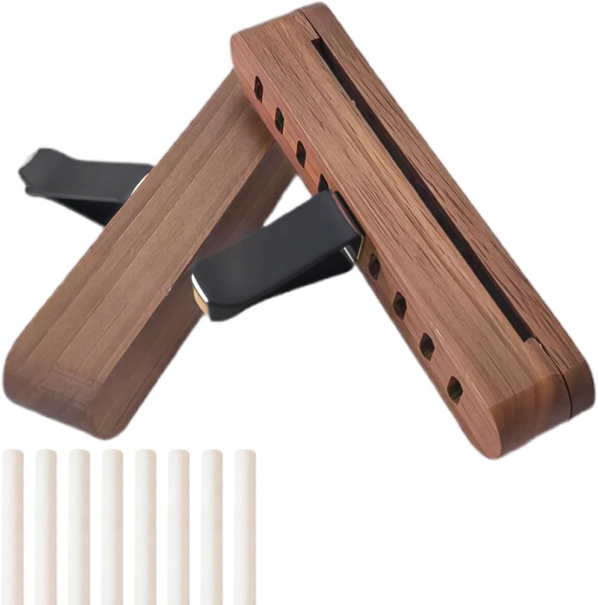2 stuks autodiffuser hout voor etherische oliën, walnoothout, auto-geur, binnenclip, herbruikbare luchtverfrisser auto met 8 navulsticks, aromatherapie auto-geuraccessoires voor ventilatiesleuven