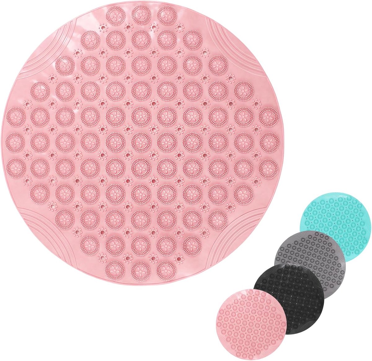 Douchemat 53 x 53 cm, extra ronde douchemat anti-schimmel badmatten roze, antislip badmat voor bad, douchematten met zuignappen, afvoergaten, machinewasbaar badkamerbad voor kinderen, ouderen