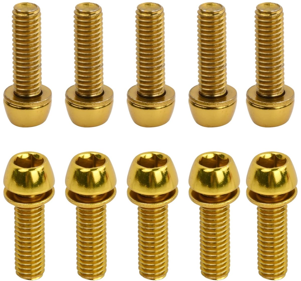10 stuks fietsstuurbouten, M6 x 20 mm fietskegelschroeven met sluitringen, fietsstambouten, schachtschroeven, kegelkopschroef voor mountainbike (goud)