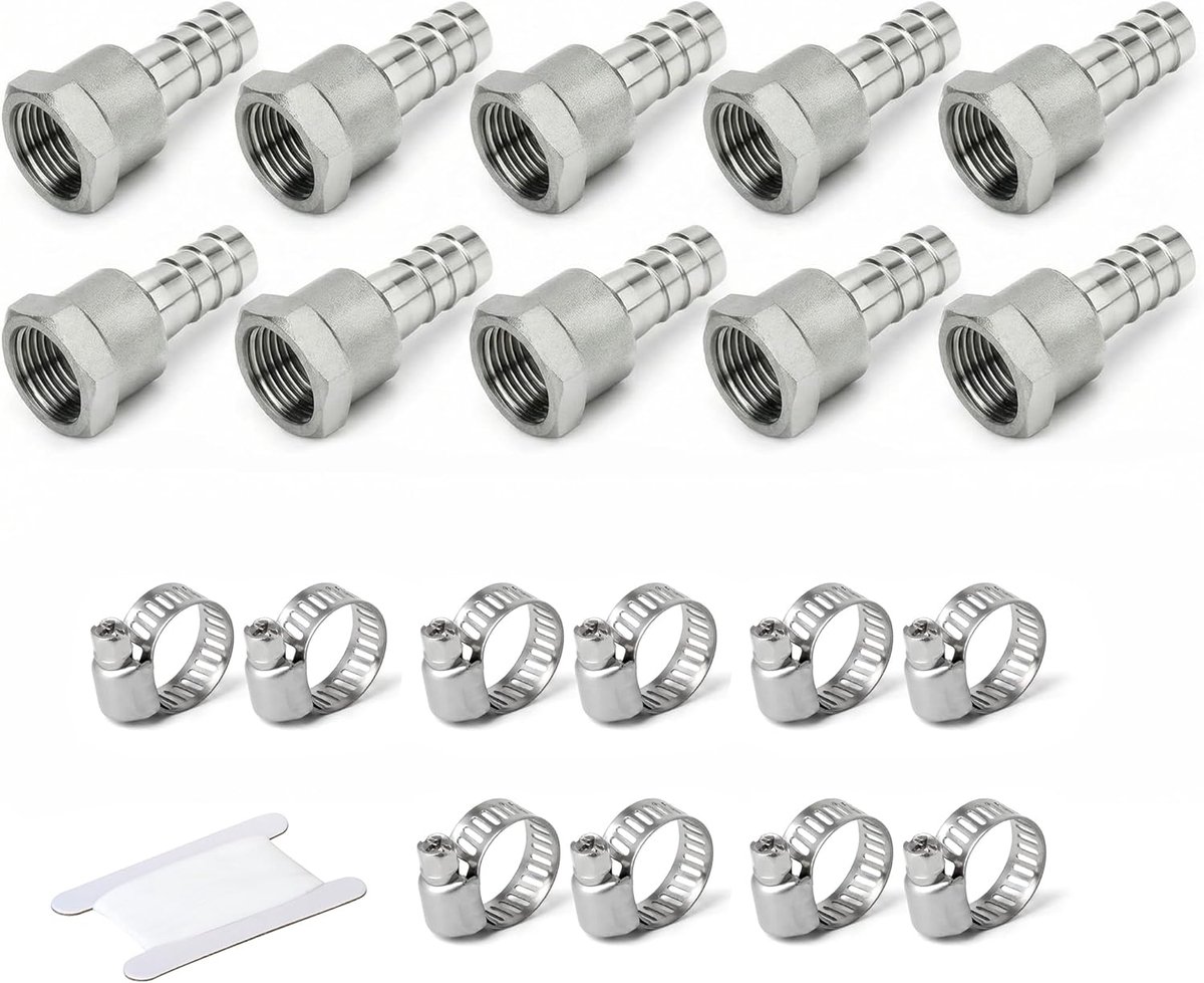 10 Stuks Slangtule-Koppelingen, 6 mm Tule Naar 1/4" BSP-Binnendraad, 304 Roestvrijstalen Knelkoppeling Voor Water, Lucht En Industri毛le Leidingverbindingen