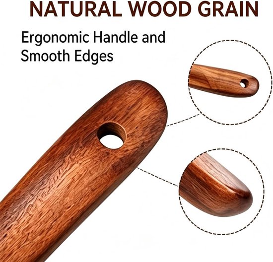 Set Van 3 Houten Kooklepels: 2 Houten Lepels + Houten Spatel Van 30 Cm, Houten Schep Met Handvat, Houten Kooklepel Van Olijfhout Van 26 Cm, Houten Spatel Voor Koken En Anti-Aanbakpannen, Geschikt — afbeelding 3