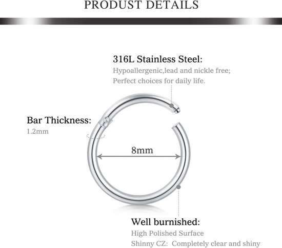 Studs: veelzijdige collectie modieuze piercings van roestvrij staal voor neus, septum, lip, tragus, oorstekers, helix, daith en lichaamspiercings voor vrouwen — afbeelding 3