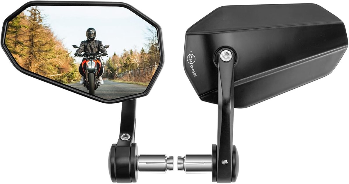 E24-gecertificeerd, achteruitkijkspiegel, 360° draaibaar, universeel, voor motorfiets, scooter, verchroomd, verstelbaar, 1 paar