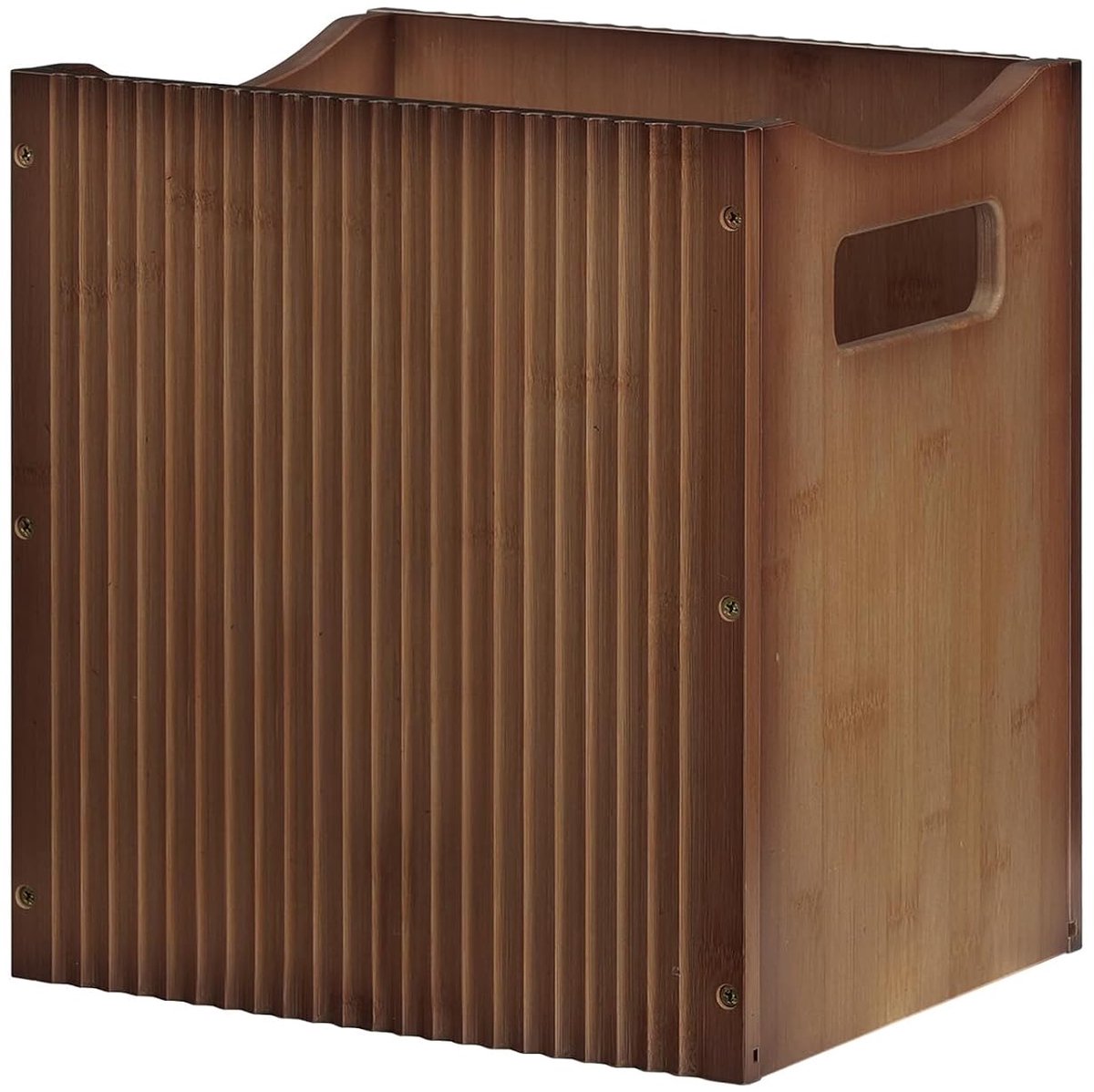 Bamboe Prullenbak, Afvalbak voor Badkamer of Kantoor, Kleine Prullenbak met Handvatten, Golfpatroon, 30 x 25 x 33 cm, voor Slaapkamer, Keuken, Woonkamer, Mocha EMA30LJ01