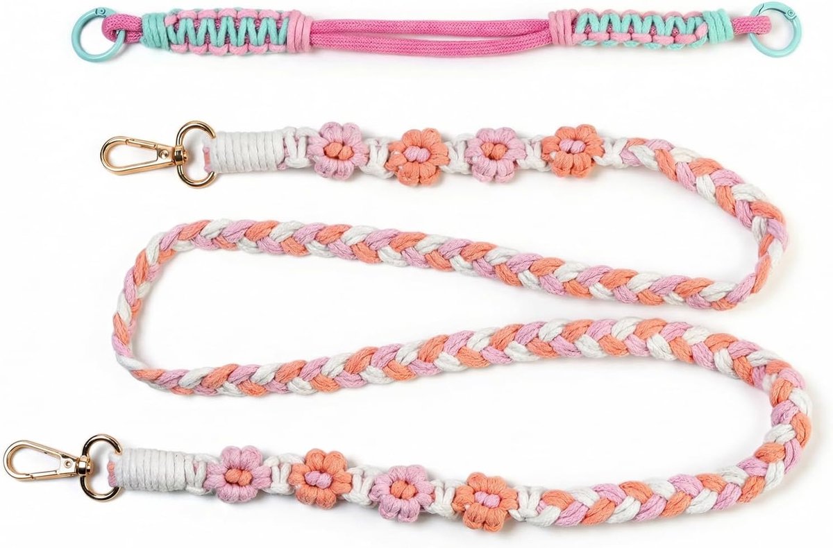 3-in-1 telefoonketting, 2 stuks ketting om hals, pols en schouder, gevlochten telefoonketting, sleutelband, dames, sleutelband, boho-koord, sleutelhanger, macramé, armband, voor tassen