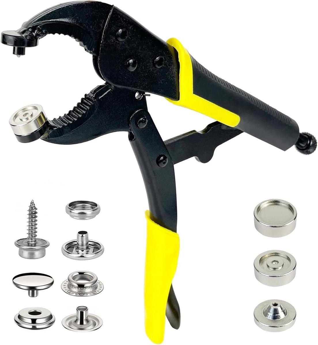 Drukknopset met tang, Metalen Knopen Installatie Gereedschap Set bevat 40 sets 15 mm Canvas Drukknopen， voor bootkappen, canvas, zeilreparatie, DIY handgemaakte lederwaren