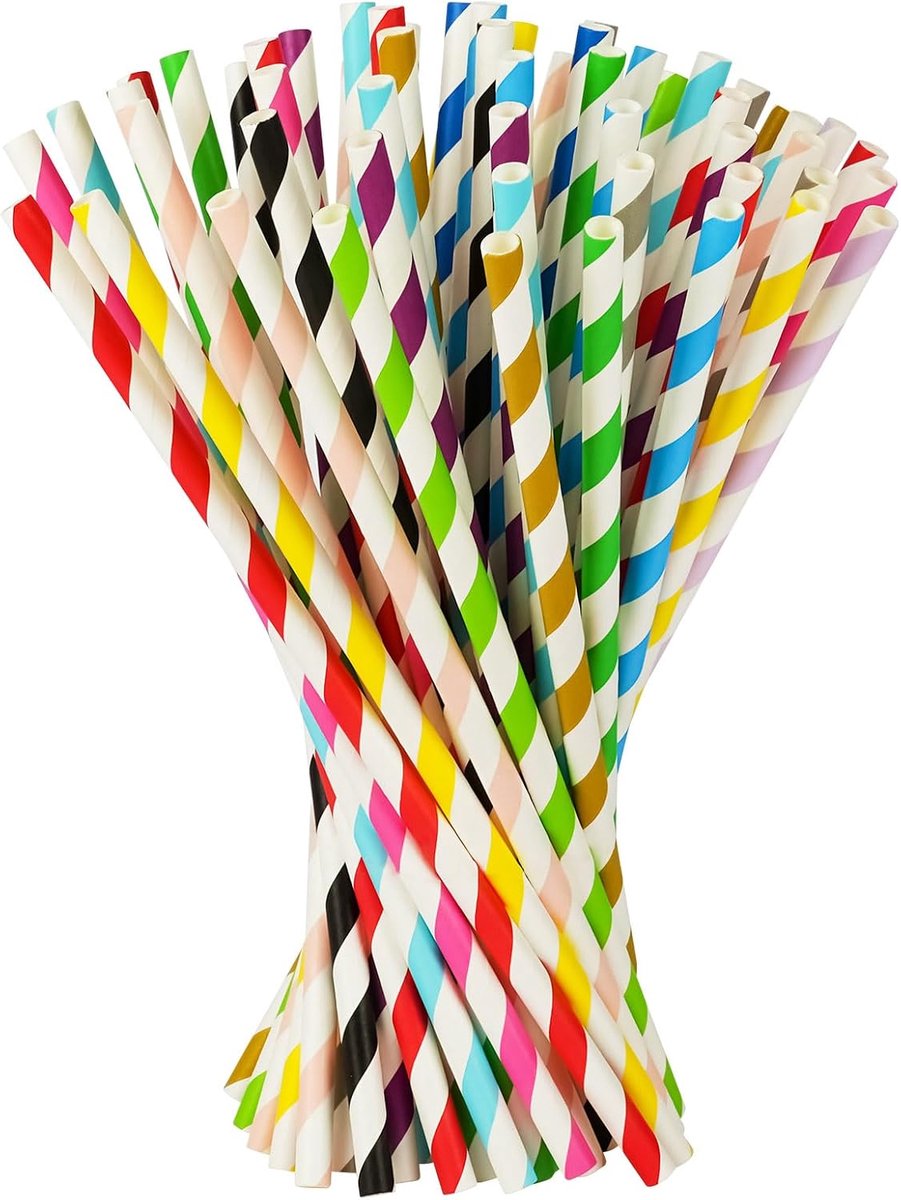 Rietjespapier, 150 stuks gestreepte rietjes, drinkrietje, biologisch afbreekbaar, recyclebaar, feeststro voor verjaardag, bruiloft, Kerstmis (15 patronen)