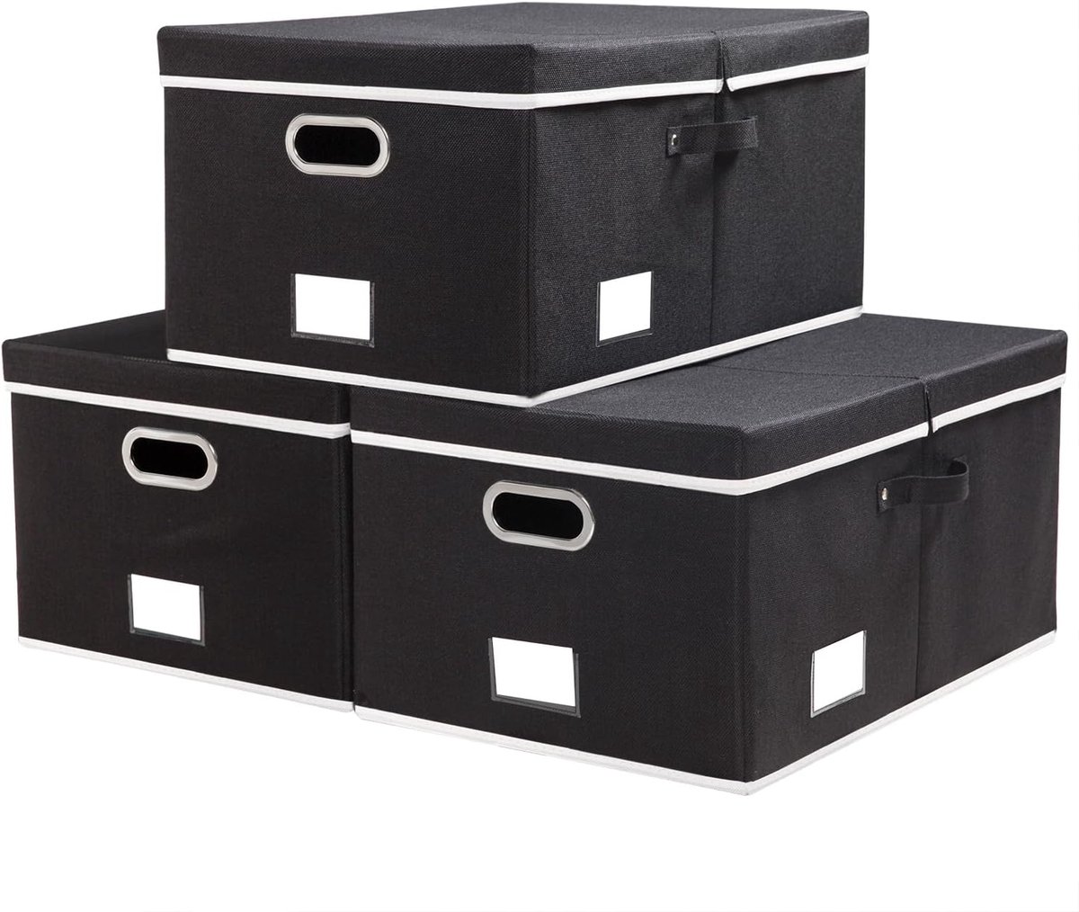 Grote opbergdozen met deksel,opbergdoos opvouwbare decoratieve,linnen stof organizer containers mand kubus met handgrepen,Zwart [3 stuks]58x40x30cm