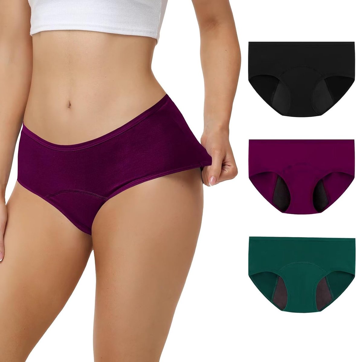 Menstruatiebroek voor vrouwen, zwaar stromingsabsorberend menstruatieondergoed, extra bescherming, lekvrij wasbaar menstruatiepakket van 3