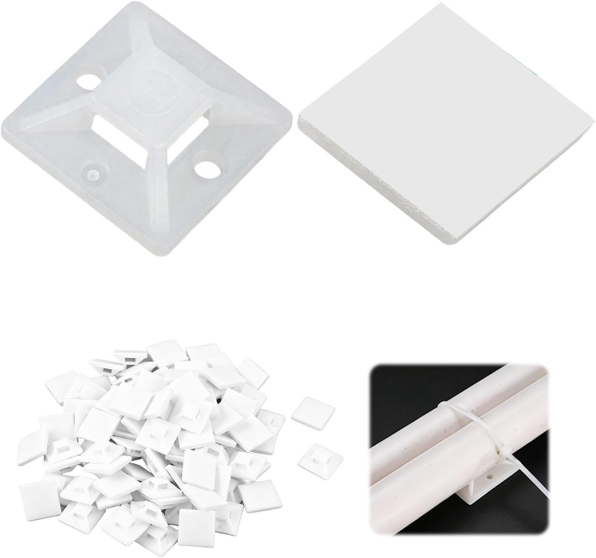 houders voor kabelbinders, 20 x 20 mm, zelfklevende sokkels met 3M-lijm, witte bevestigingslussen voor kabelbeheer thuis, kantoor, garage, 100 stuks