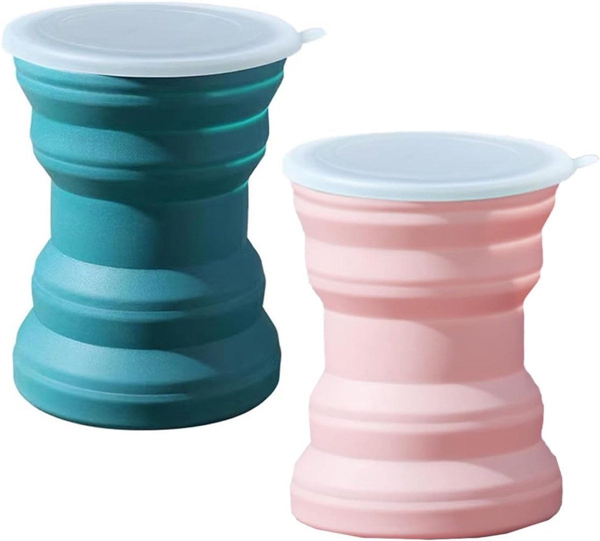 Opvouwbare Bekers - Siliconen Cups - Outdoor Activiteiten - Ruimtebesparend Ontwerp - 320 ml Set - Blauw Roze